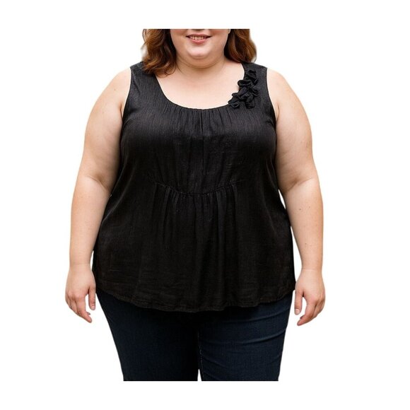 Perseption Women Black Sleeveless Floral Applique Top 2X - Picture 1 of 7